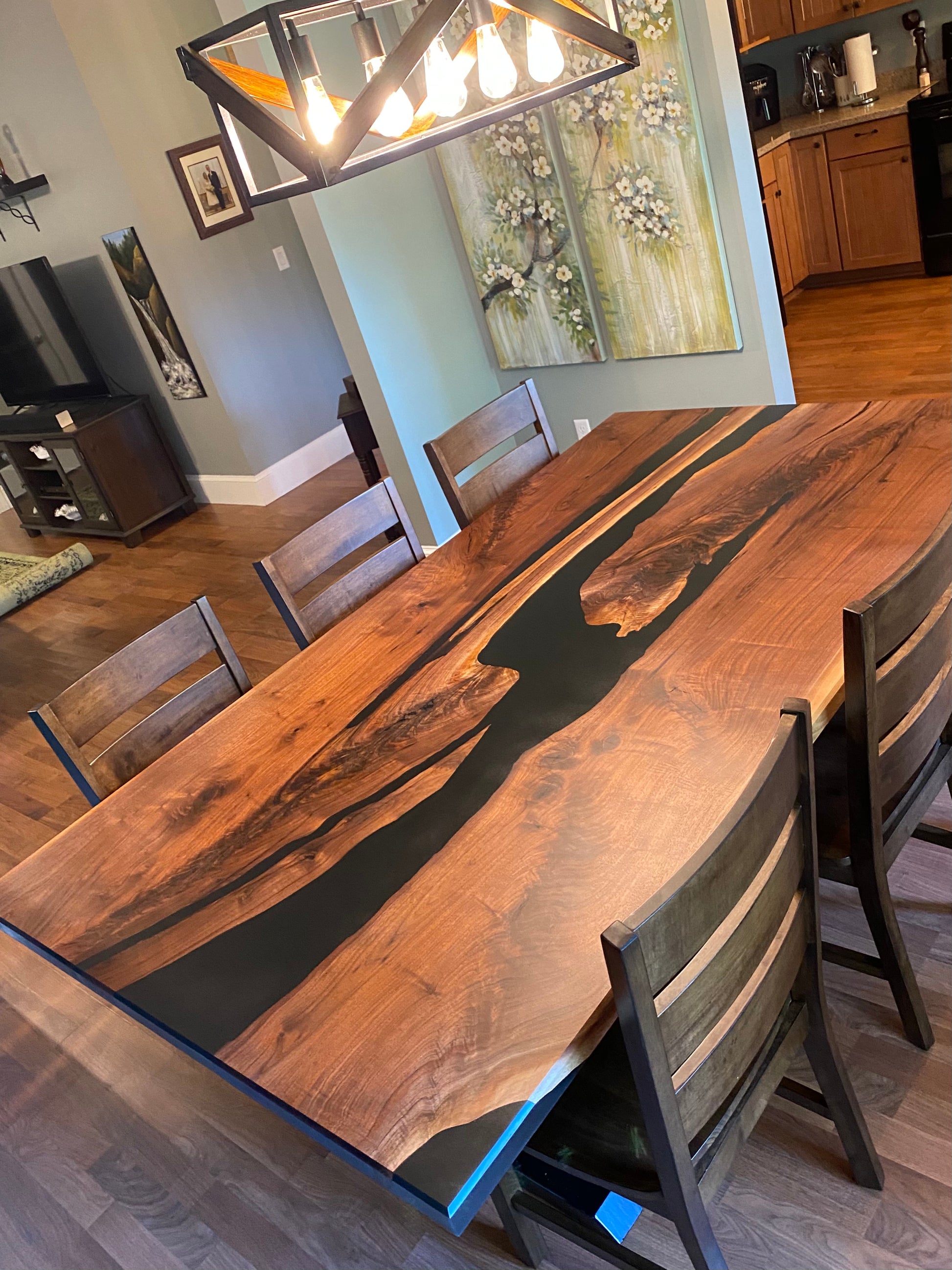 Made to Order Table, Custom Black Epoxy Table, Walnut Epoxy Resin Table,  Epoxy Dining Table, Black Epoxy Table, River Epoxy Dining Table